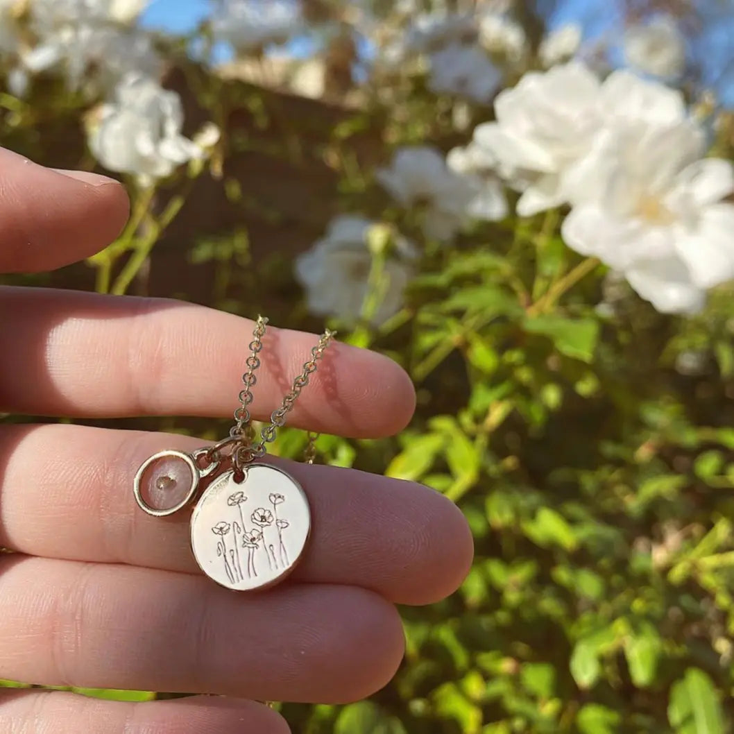 Poppy Necklace with Mustard Seed