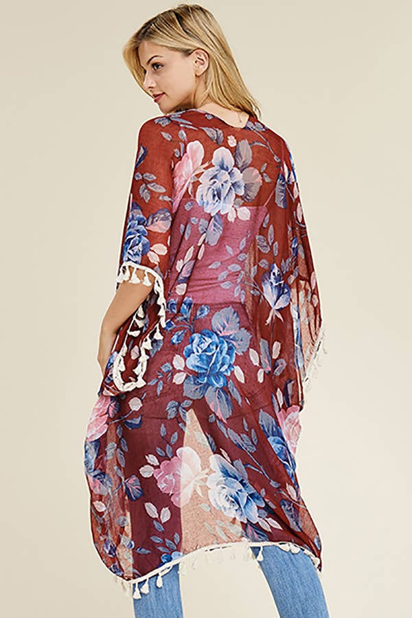 HDF1997 -  FLORAL TASSEL CARDIGAN: Blue