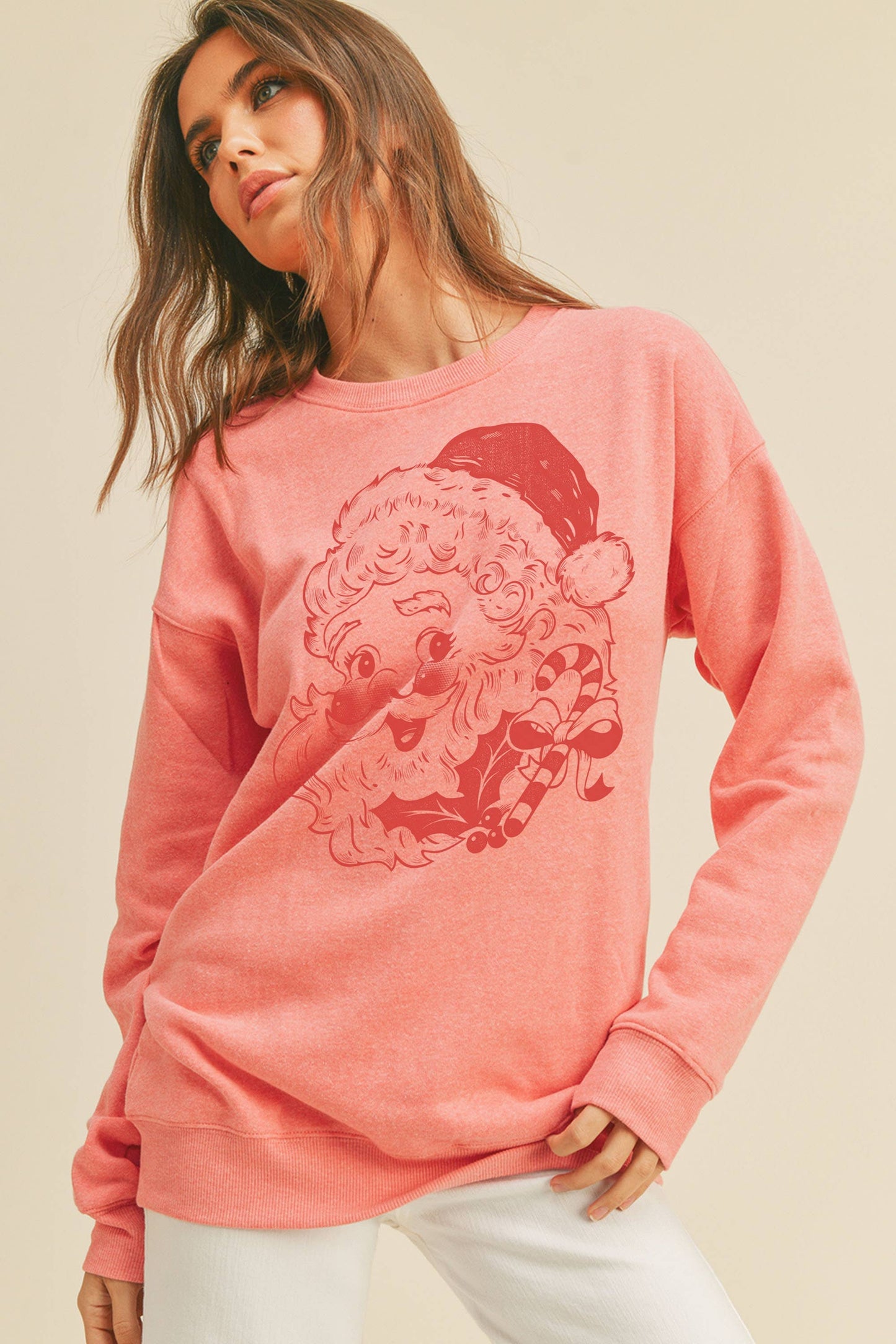 Santa Graphic Sweatshirt: HEATHER DUSTY / S