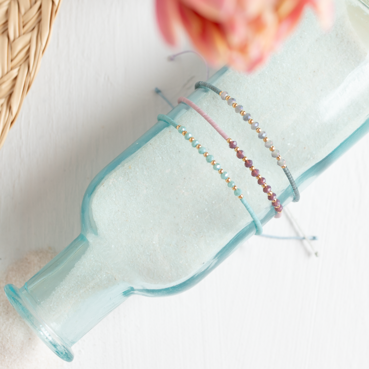 Set/12 Adjustable Glitz Accented Miyuki Bracelets, SALE: Teal/Bronze/Navy