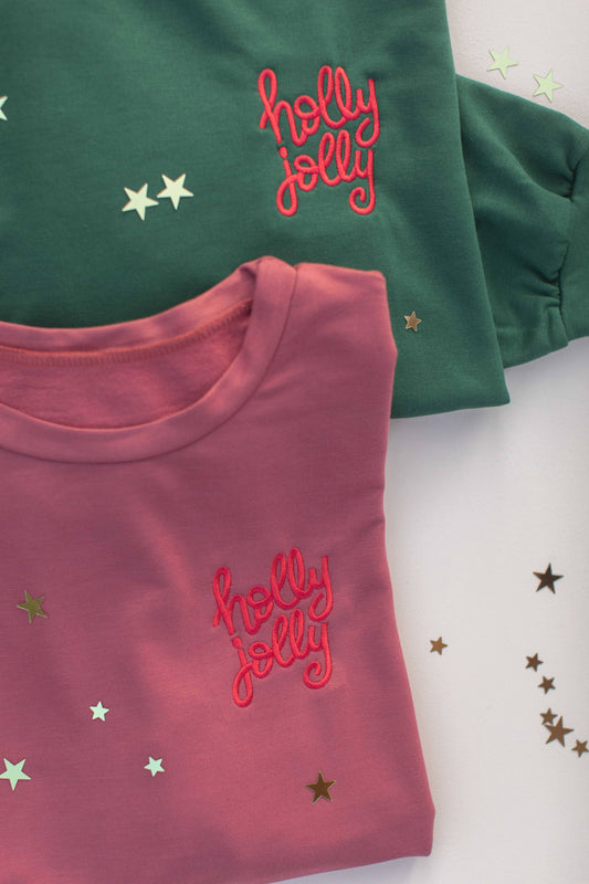 Holiday Christmas Holly Jolly Sweatshirt Pullover: Green / Large