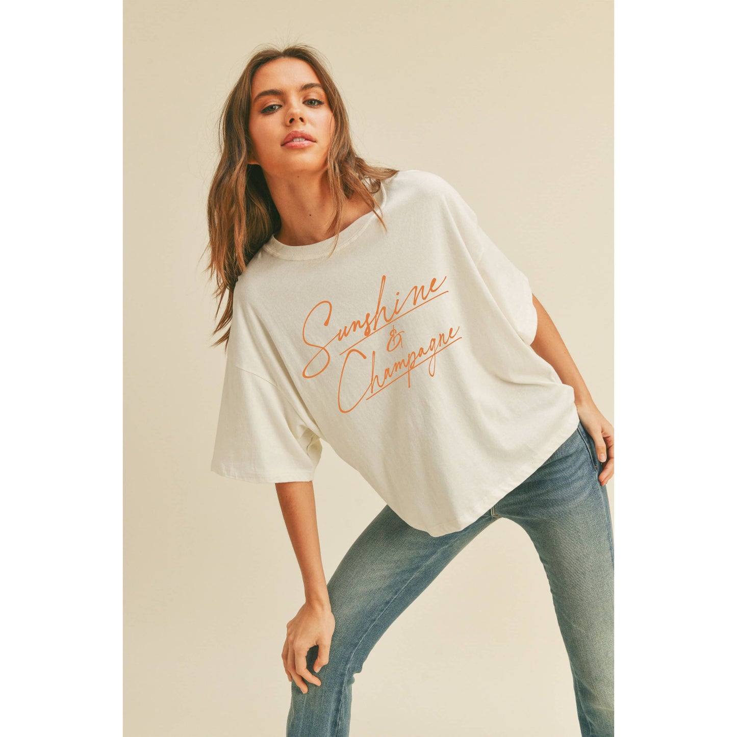 Sunshine and Champagne Graphic Tee: OCEAN BLUE / M