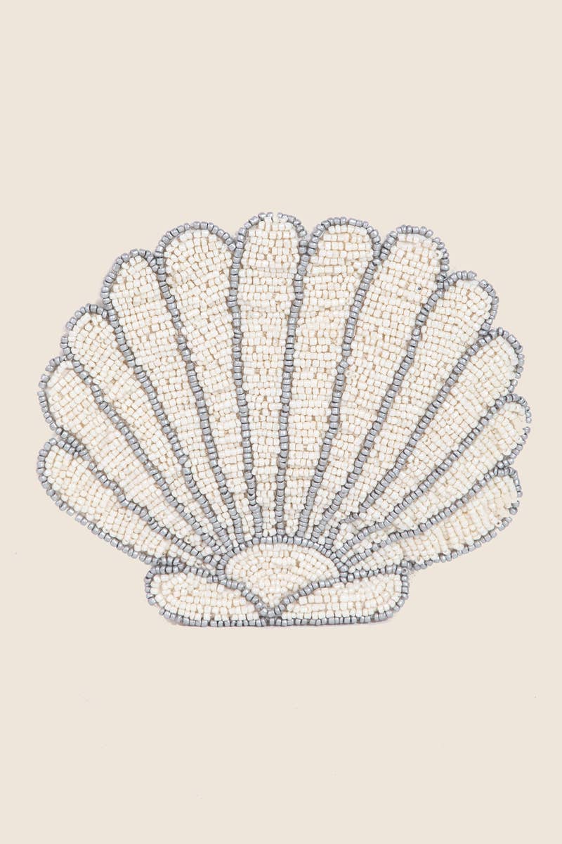 Seed Beaded Clam Coin Purse: BLUE