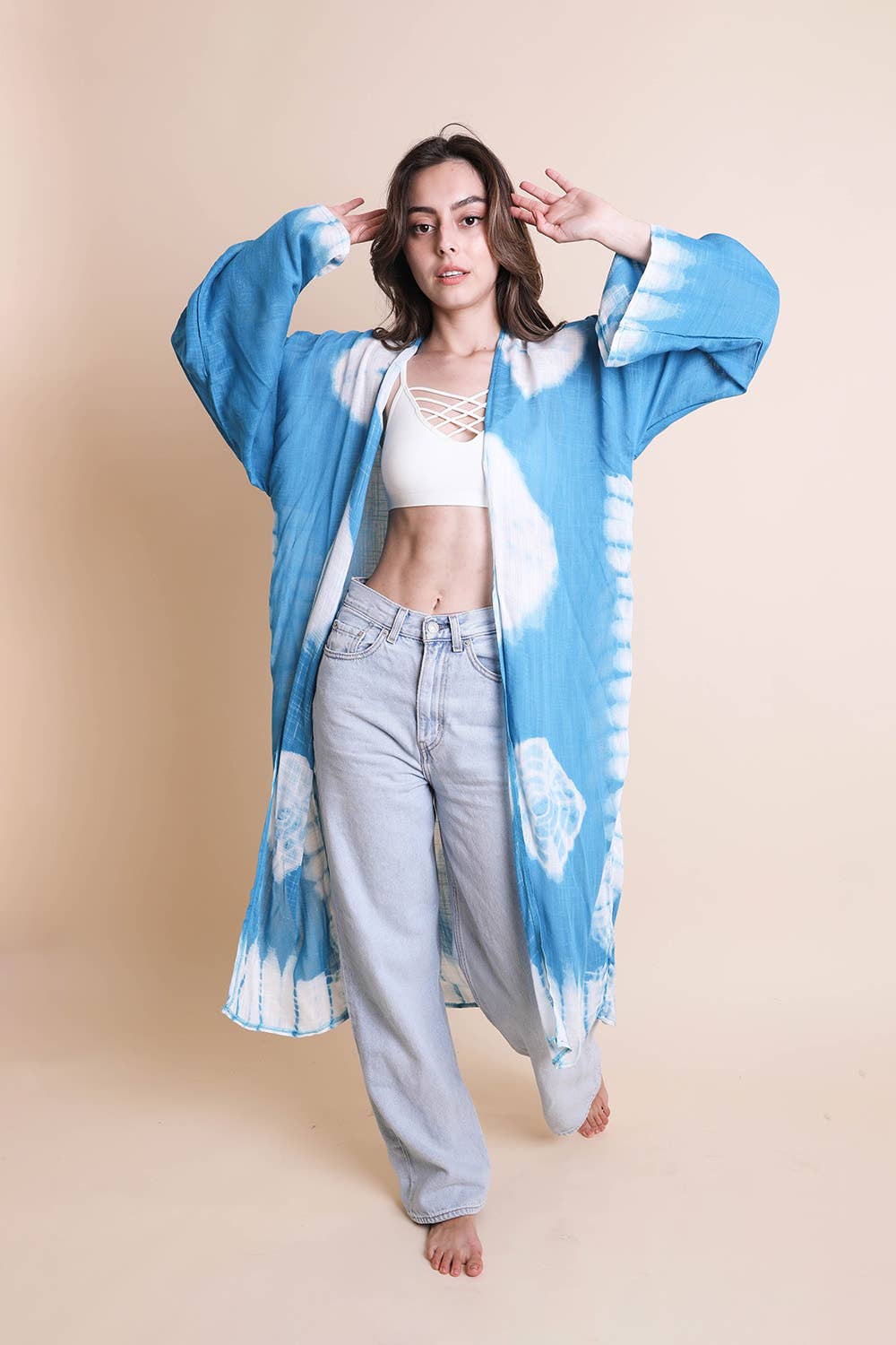 Tie-Dye Longline Kimono: Aqua