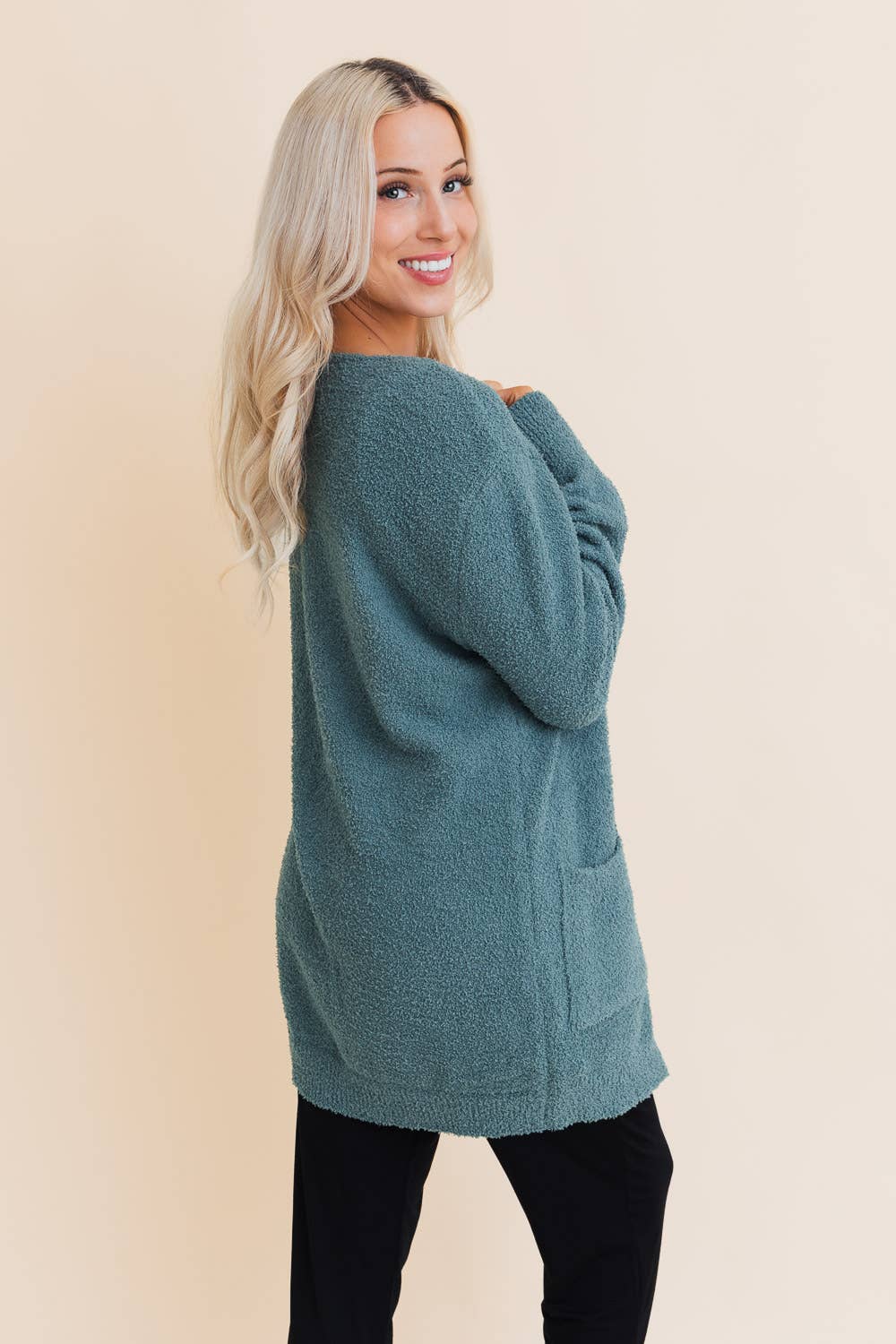 Cozy Boucle Longline Cardigan w Pockets: Oatmeal