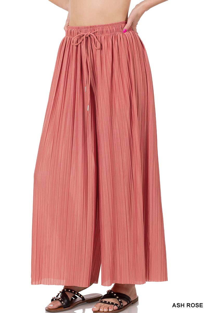 WOVEN PLEATED WIDE LEG PANTS WITH LINING: SPRINGBLUE-129043 / L