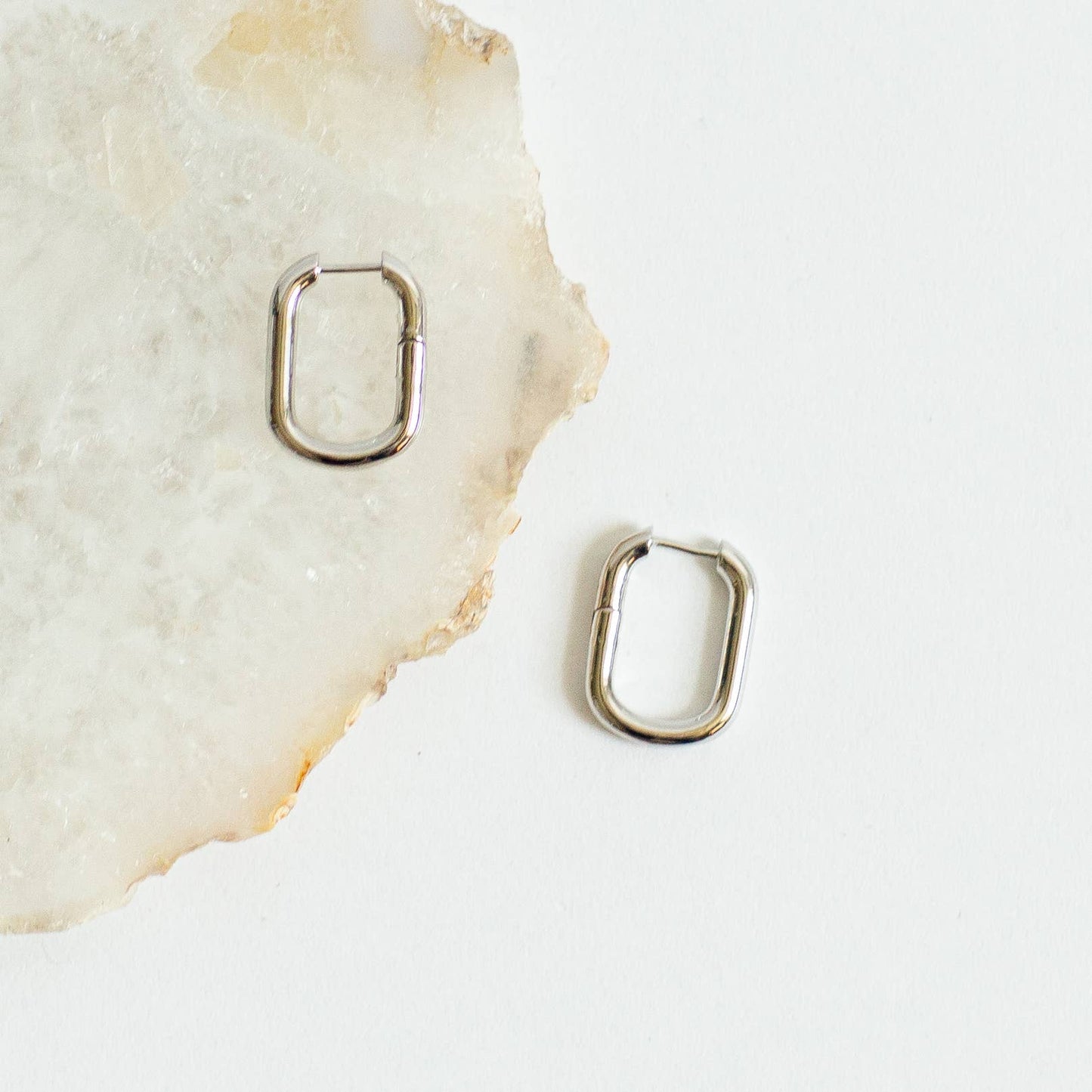 Oval Huggie Earring - Silver