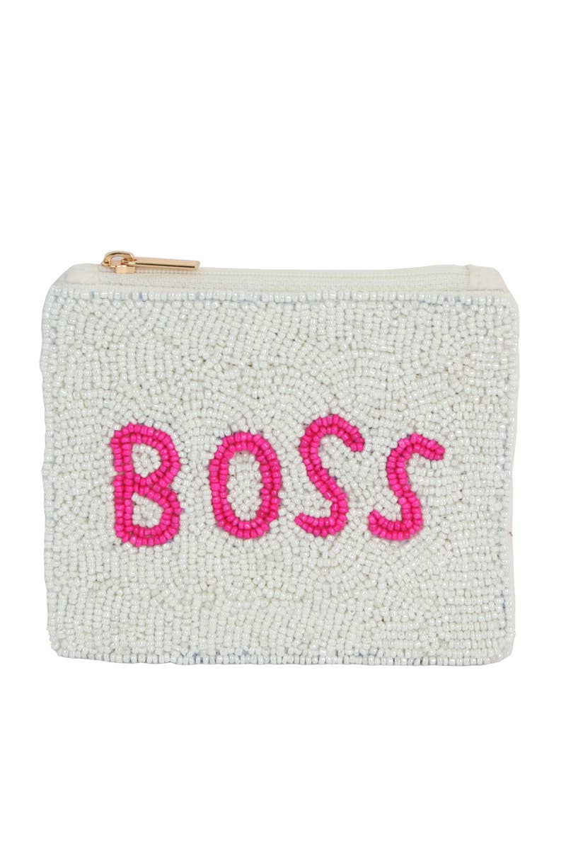 Boss Print Beaded Coin Purse: MULTI