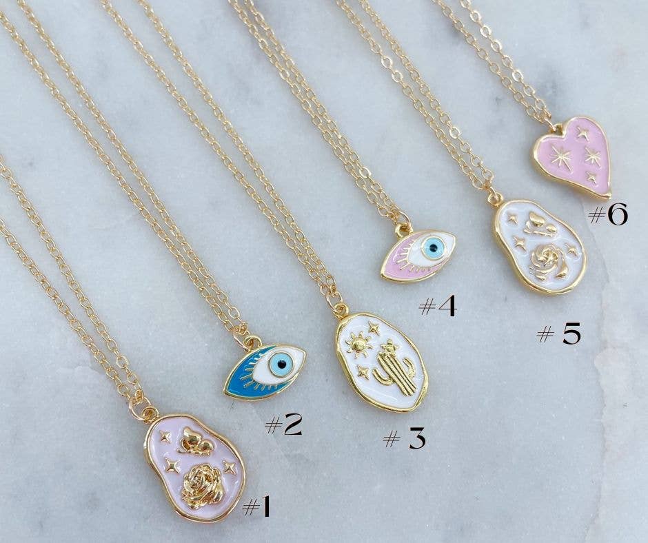Gold Cactus Necklace, Evil Eye Necklace, Heart Necklace: #3 white cactus / 20"