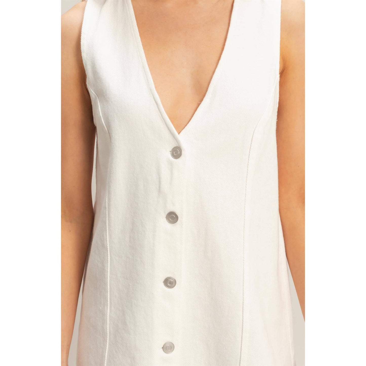 V-Neck Button Front Denim Dress