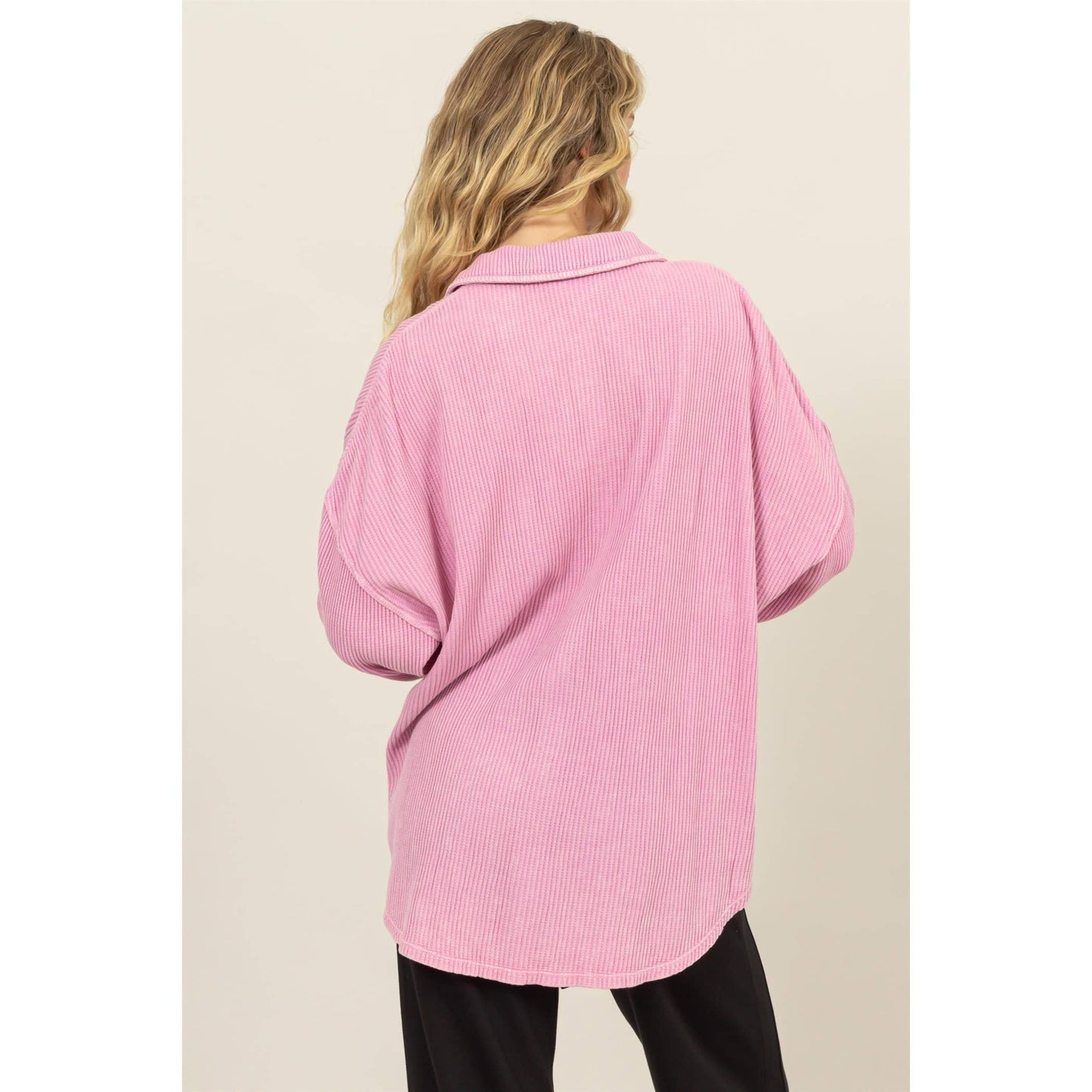 Waffle Oversized Button Up Shacket: GRAY BLUE / S