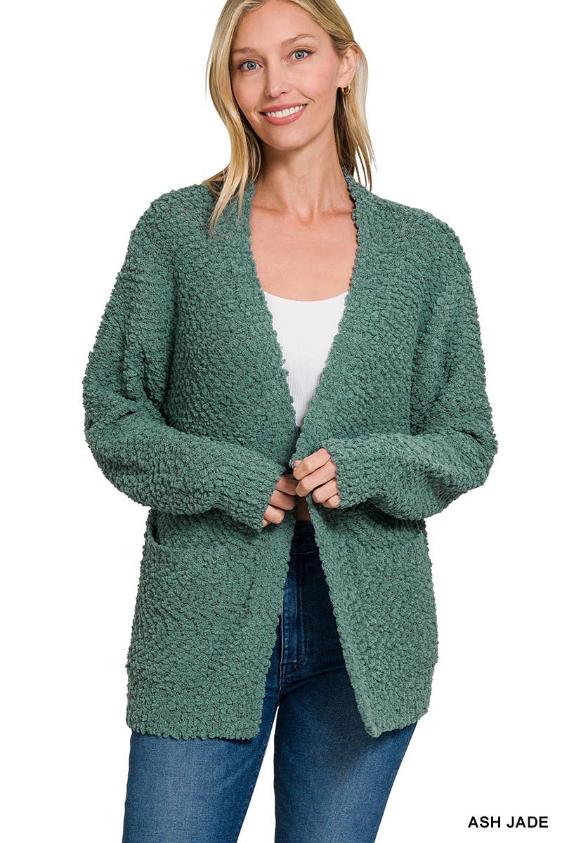 Long Sleeve Popcorn Sweater Cardigan With Pockets