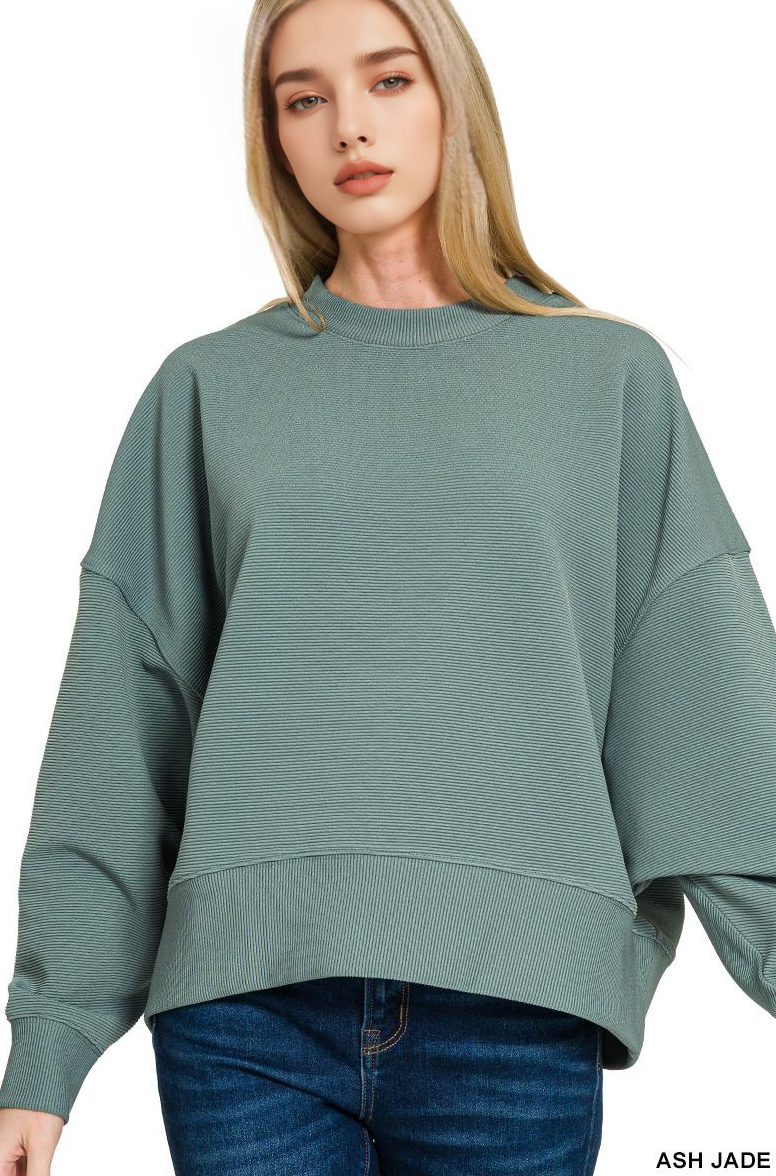 Ribbed Balloon Sleeve Pullover