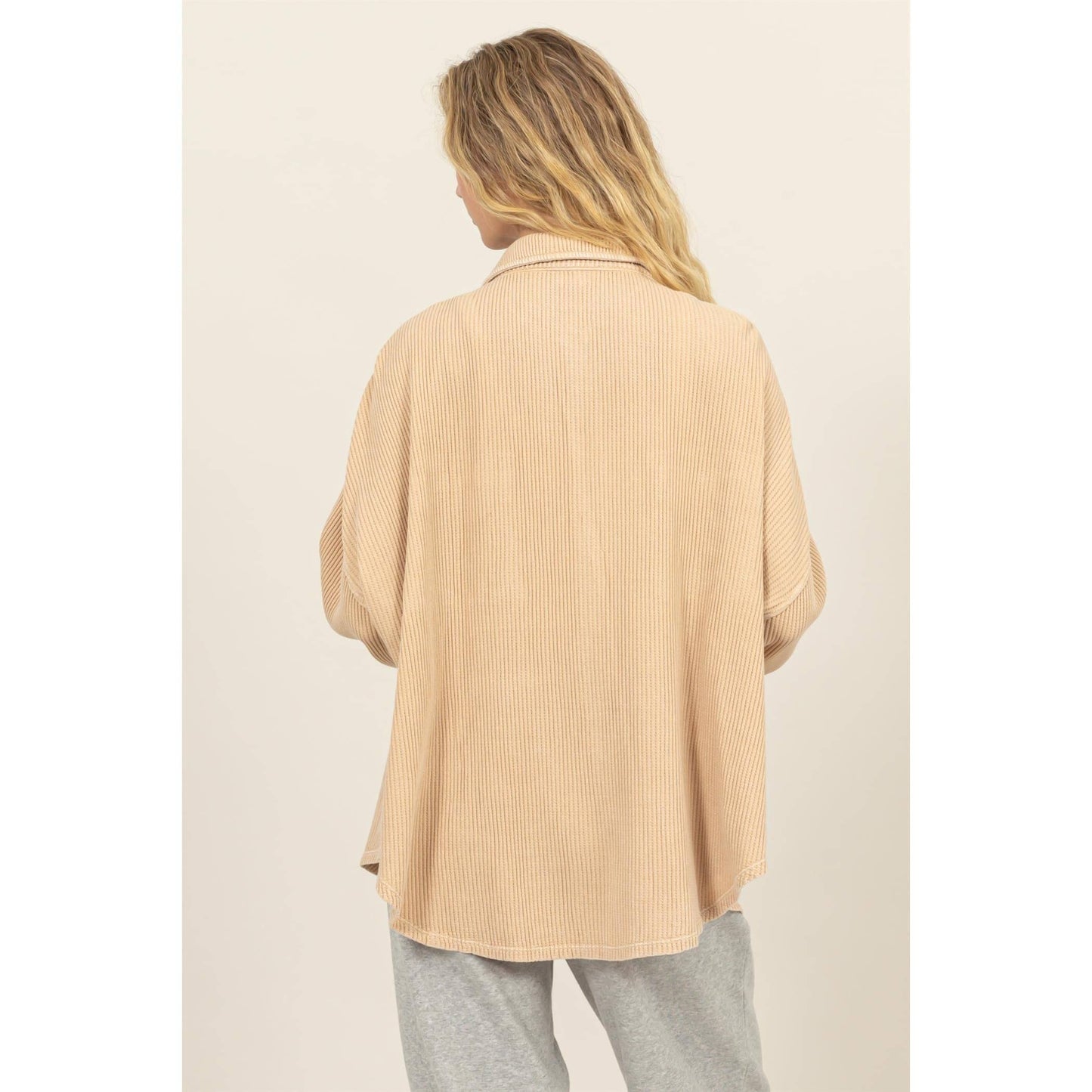 Waffle Oversized Button Up Shacket: GRAY BLUE / S