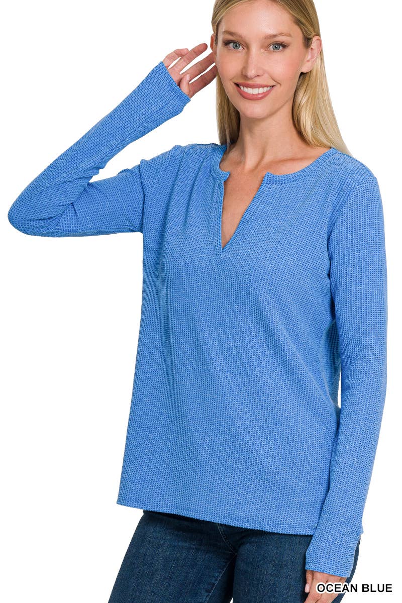 BABY WAFFLE V-NECK LONG SLEEVE TOP: FUCHSIA-158026 / S