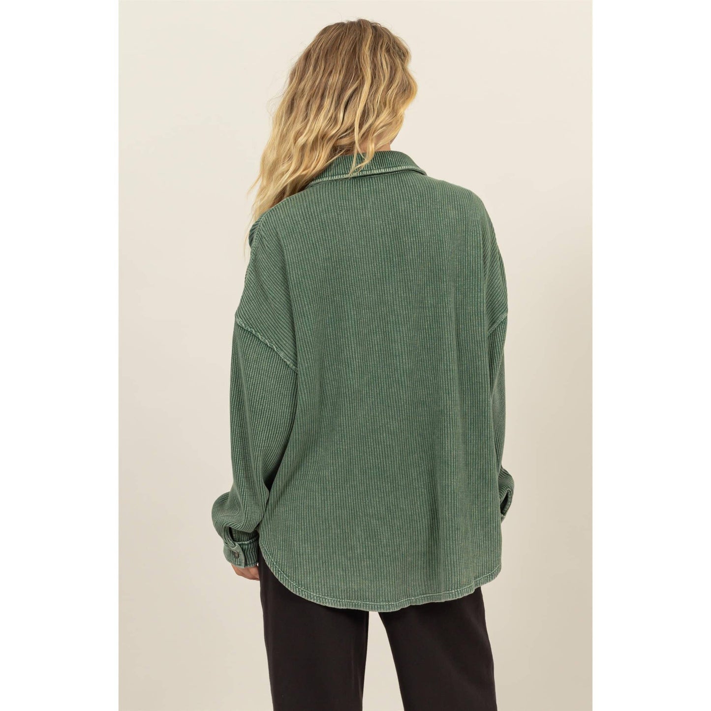 Waffle Oversized Button Up Shacket: GRAY BLUE / S