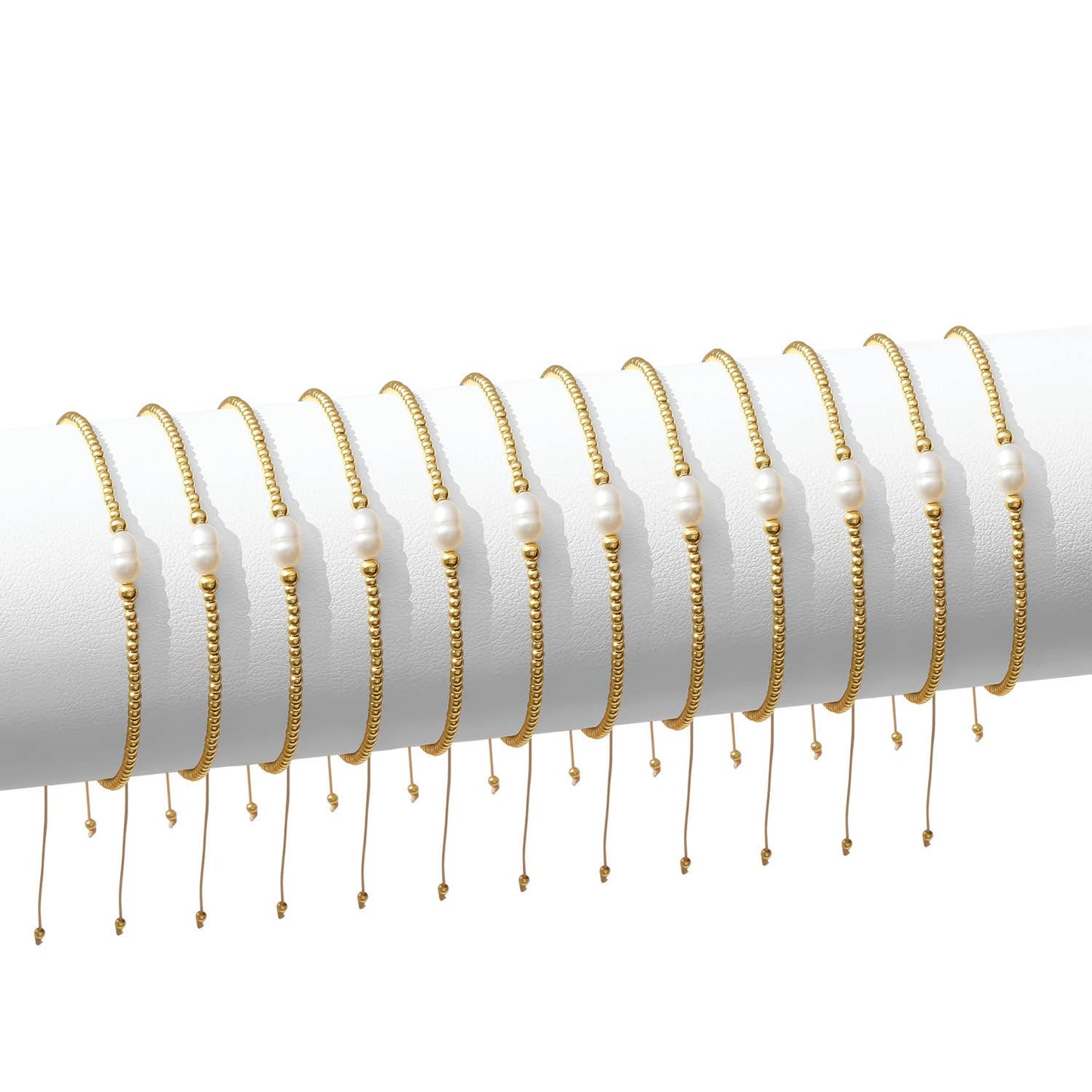 Set/12 2mm adjustable bracelet with single pearl