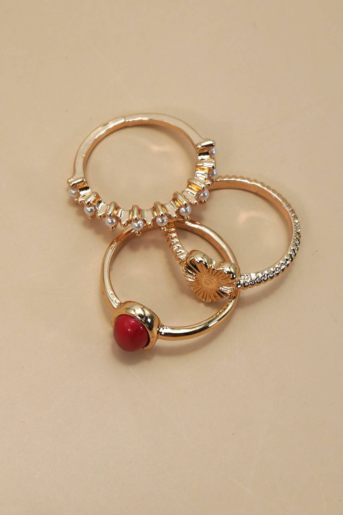 HEART STONE PEARL 3 RING SET