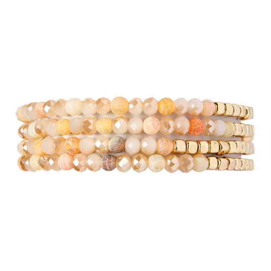 HDB2274 - BRASS, STONE, GLASS FOUR SET BEADS BRACELET: PEACH