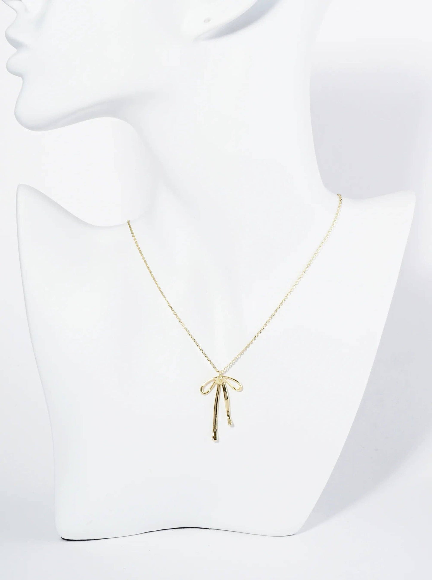 18K Gold Dipped Brass Ribbon Bow Pendant Necklace