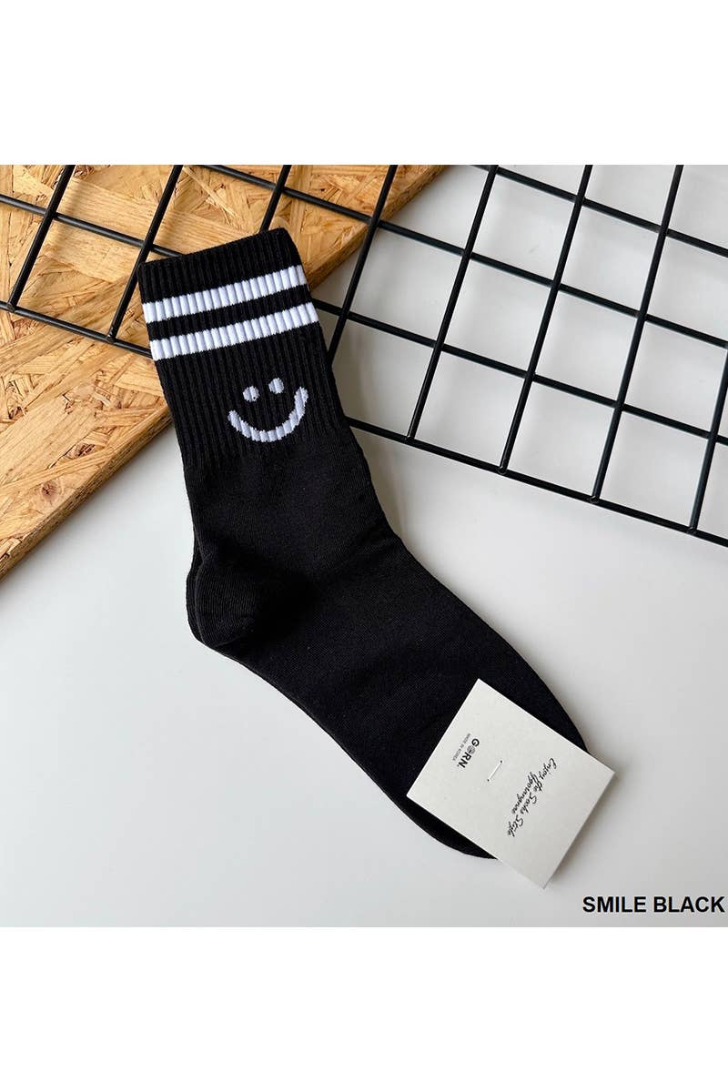 SMILEY FACE CREW SOCKS: SMILE WHITE-162585 / OS