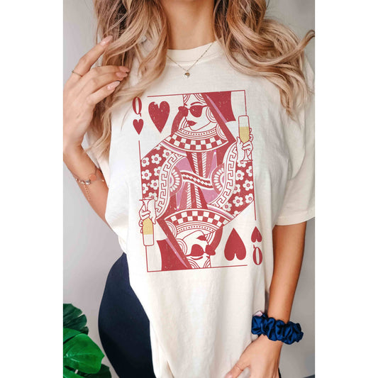 CHAMPAGNE QUEEN OF HEARTS Oversized Graphic Tee