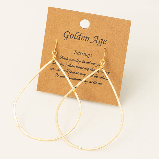 Thin Metallic Teardrop Cutout Earrings: GOLD