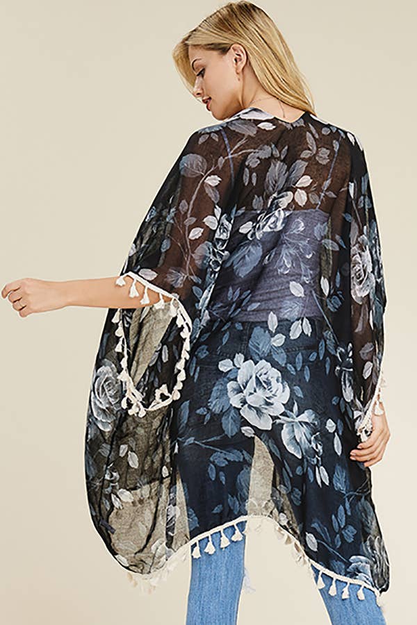 HDF1997 -  FLORAL TASSEL CARDIGAN: Blue