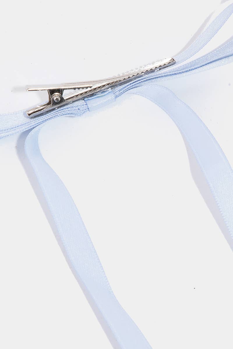 4Pc Long Thin Satin Ribbon Bow Hair Clips: MULTI