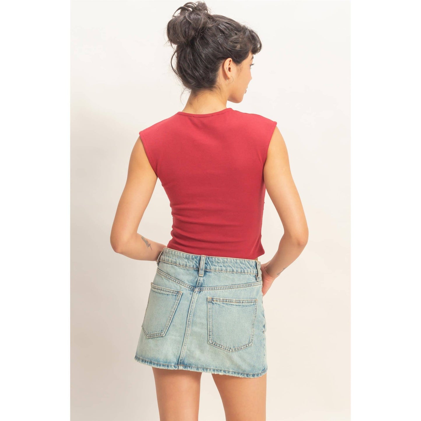 Ruched Waist Cap Sleeve Top