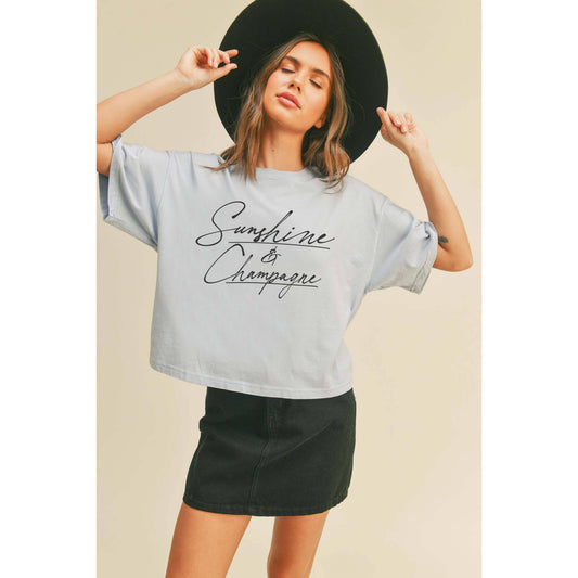 Sunshine and Champagne Graphic Tee: OCEAN BLUE / M