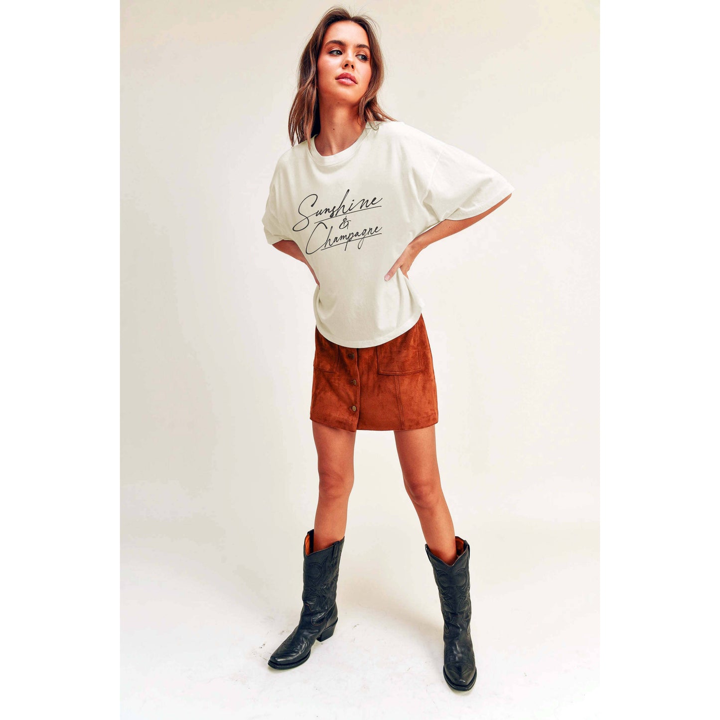 Sunshine and Champagne Graphic Tee: OCEAN BLUE / S