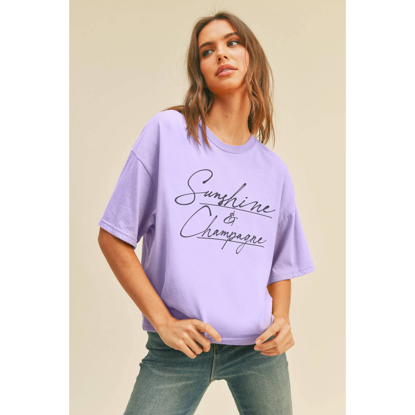 Sunshine and Champagne Graphic Tee: OCEAN BLUE / M