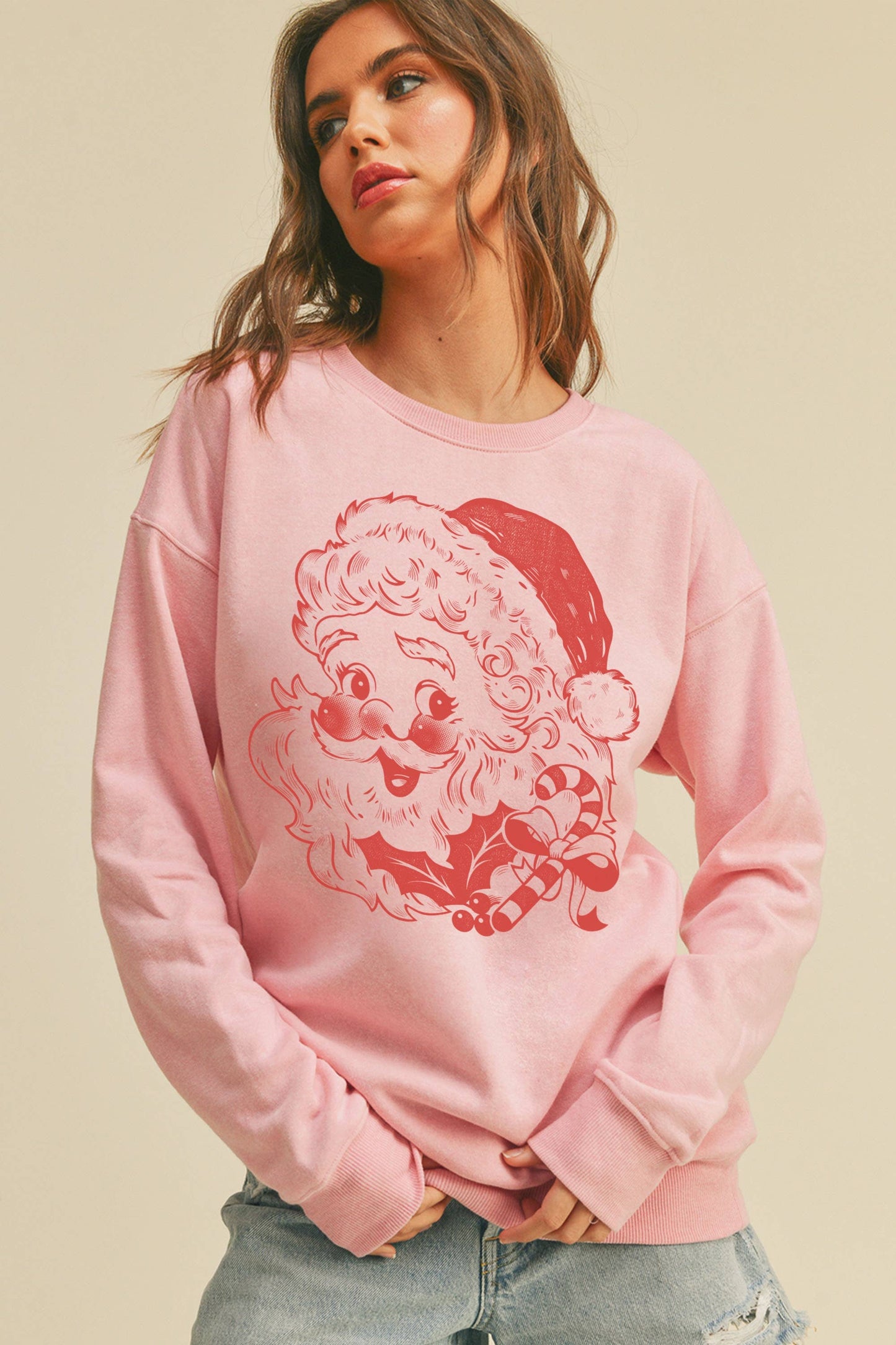 Santa Graphic Sweatshirt: HEATHER DUSTY / S
