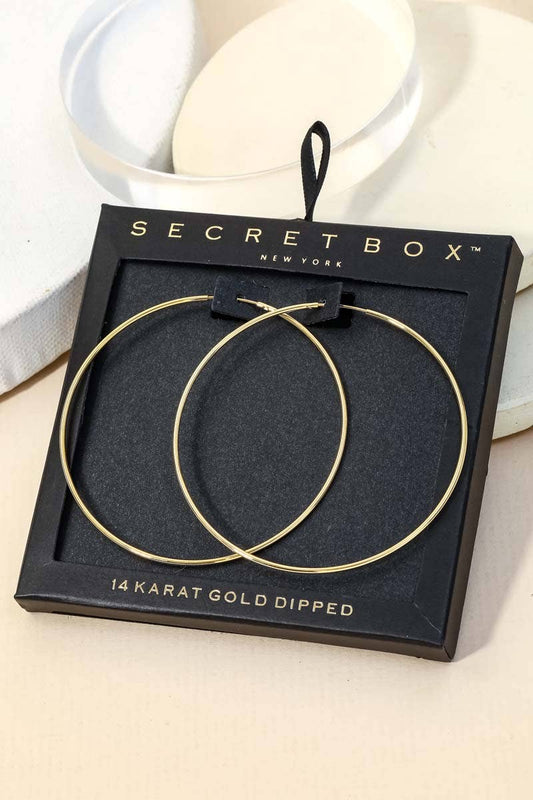 Secret Box Gold Dipped Thin 60Mm Hoop Earrings