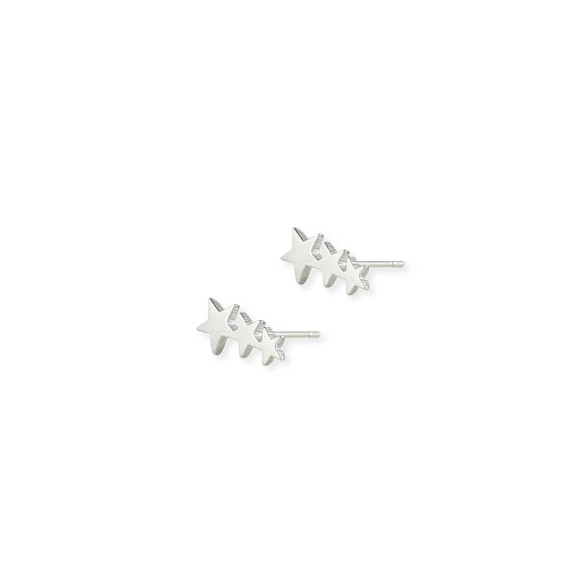 Silver 3 Stars Post Earring