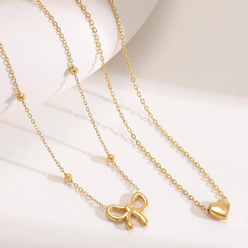 18K STAINLESS STEEL TARNISH FREE BOW NECKLACE