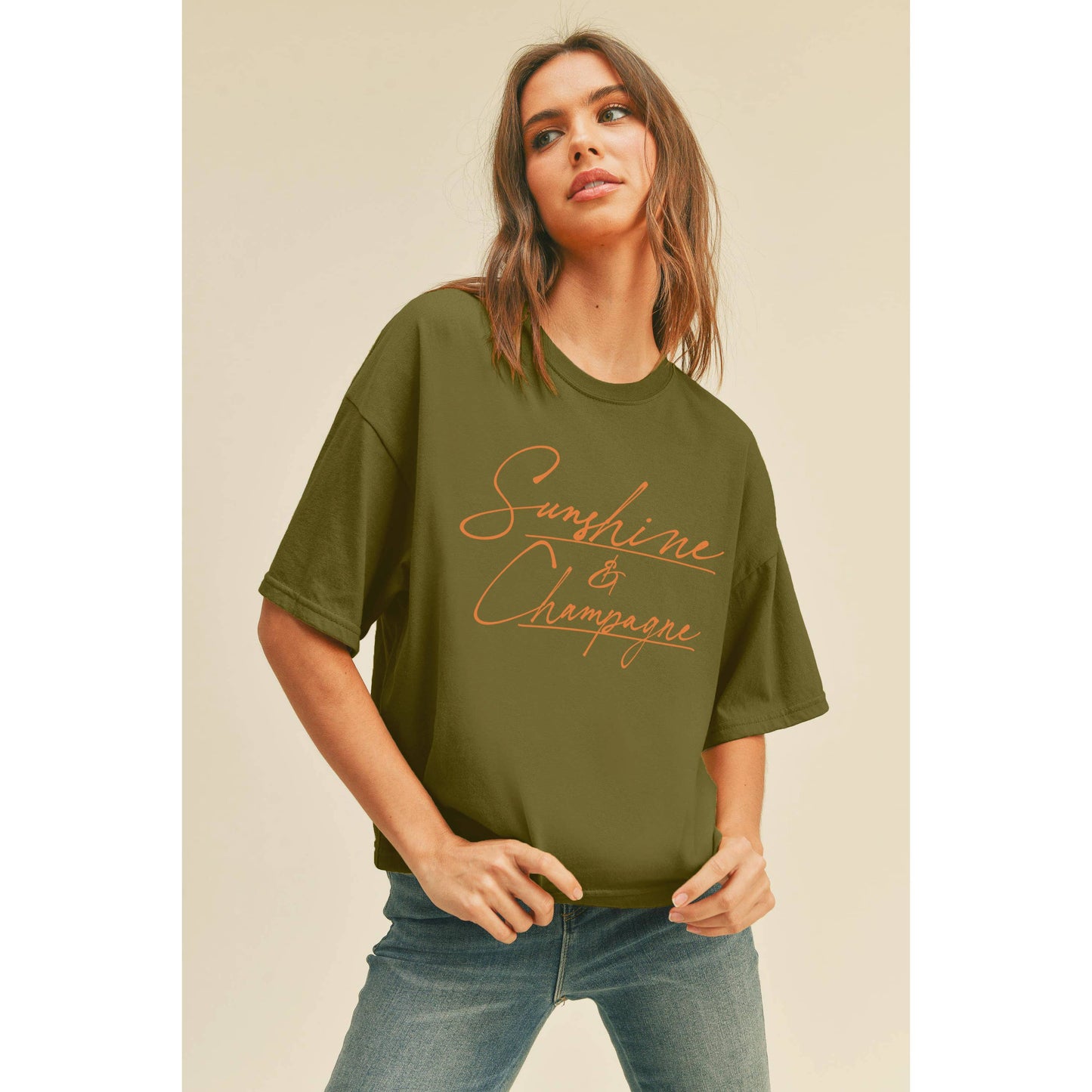 Sunshine and Champagne Graphic Tee: OCEAN BLUE / M