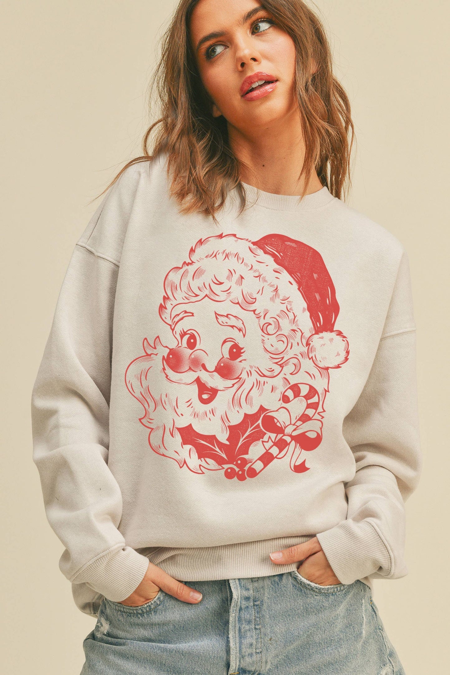 Santa Graphic Sweatshirt: HEATHER DUSTY / XL