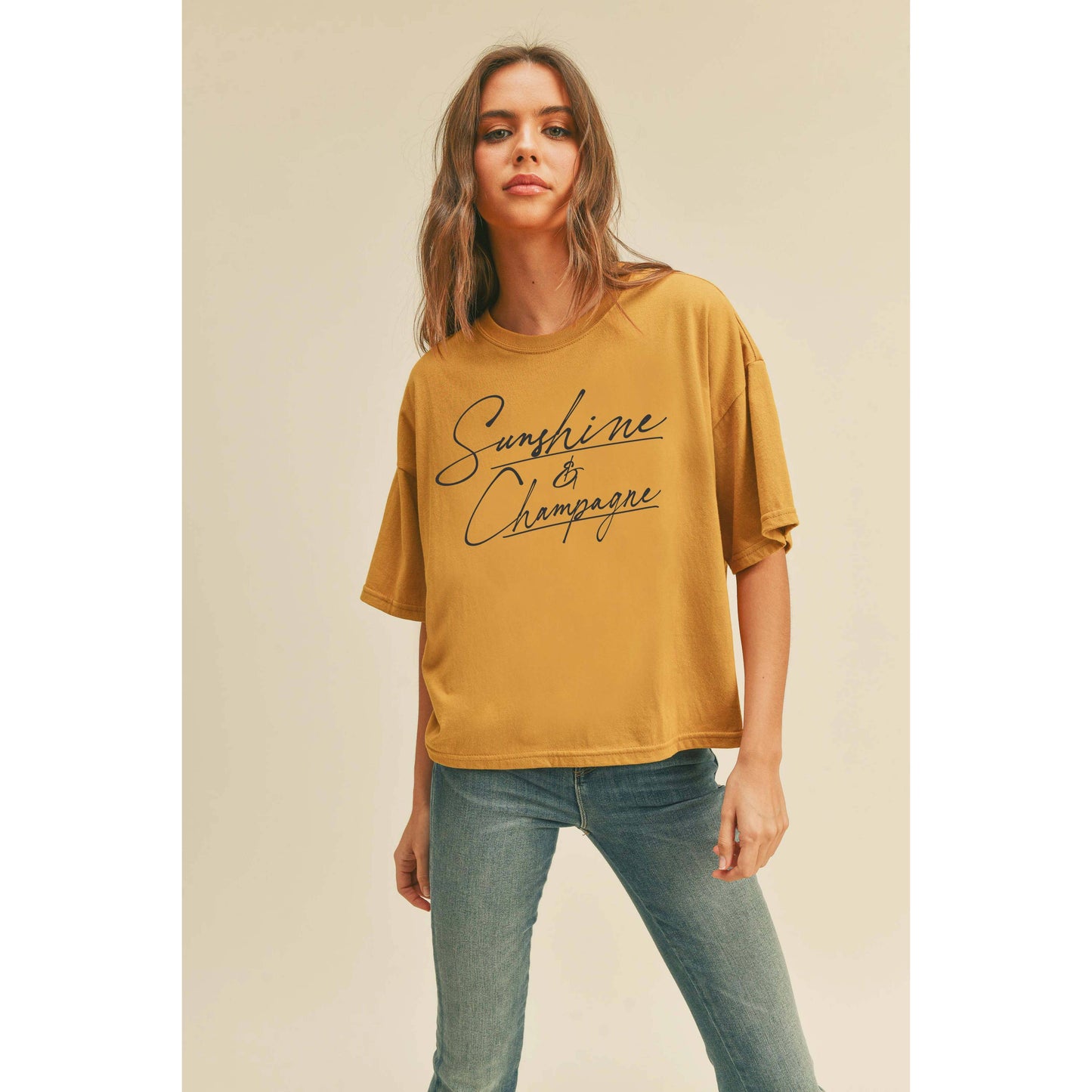 Sunshine and Champagne Graphic Tee: OCEAN BLUE / S