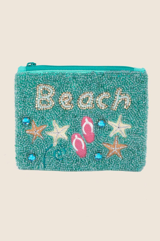 Seed Beaded Beach Theme Coin Purse: TURQUOISE