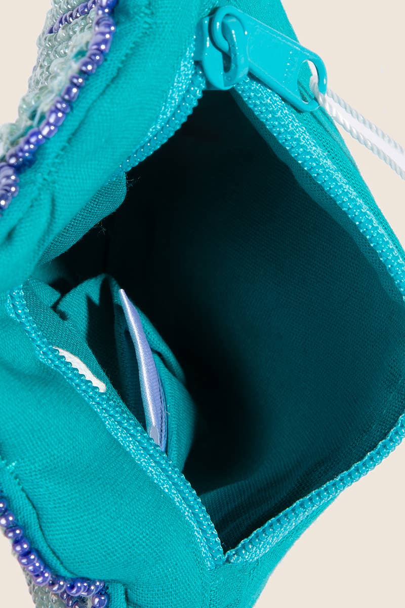 Seed Beaded Clam Coin Purse: BLUE