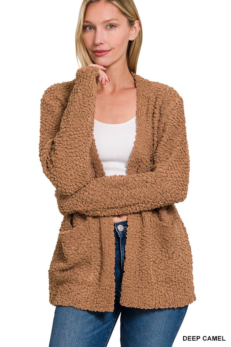 Long Sleeve Popcorn Sweater Cardigan With Pockets