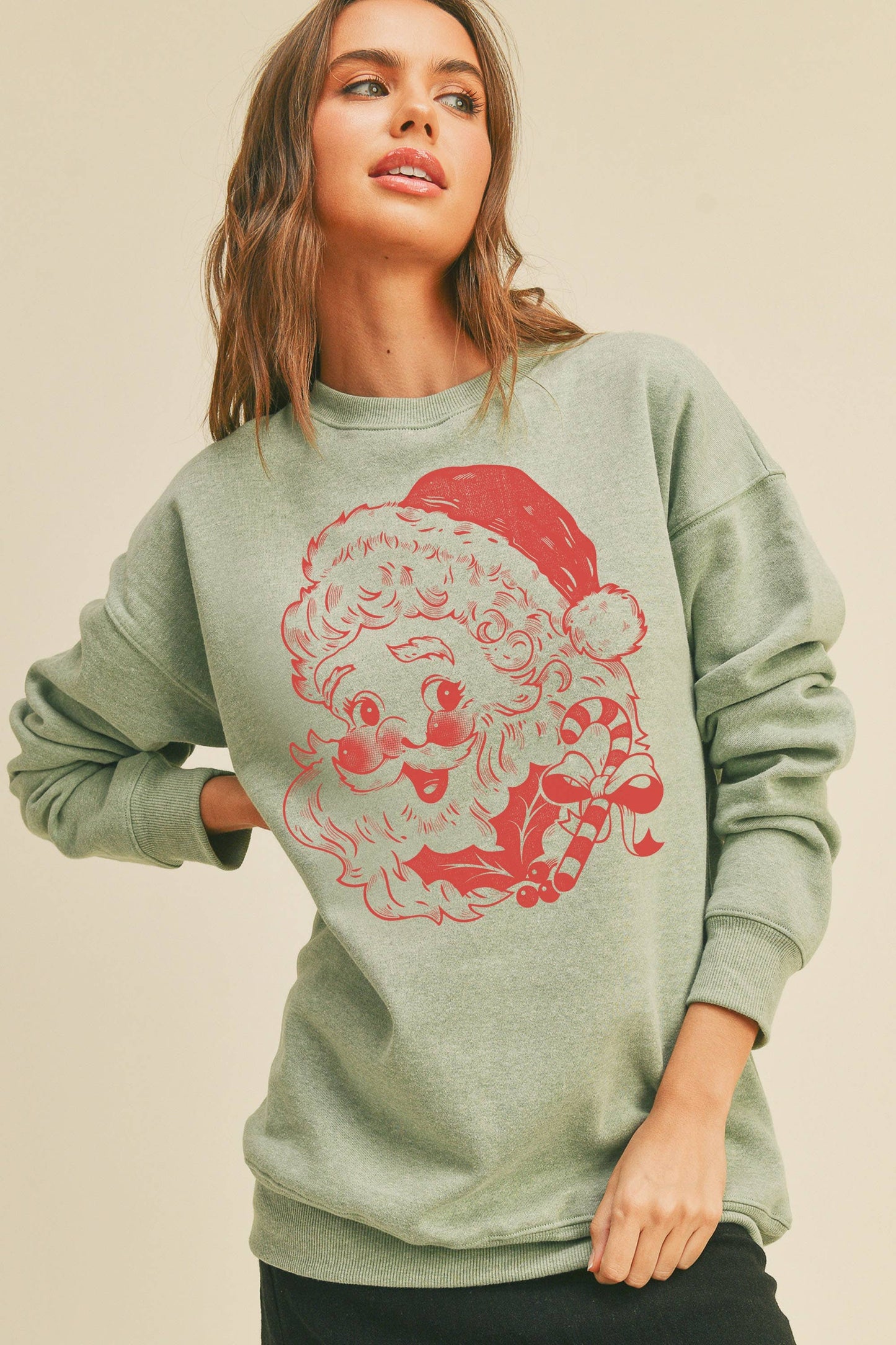 Santa Graphic Sweatshirt: HEATHER DUSTY / XL