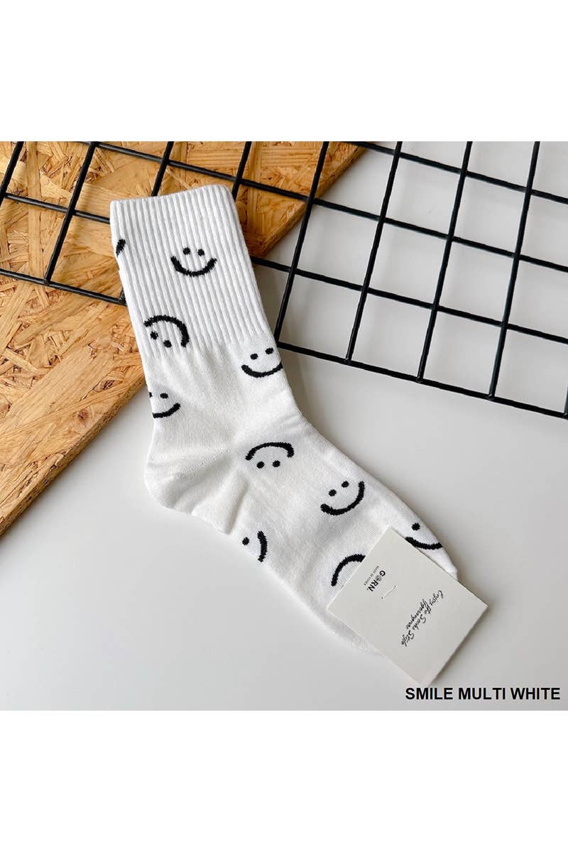 SMILEY FACE CREW SOCKS: SMILE WHITE-162585 / OS