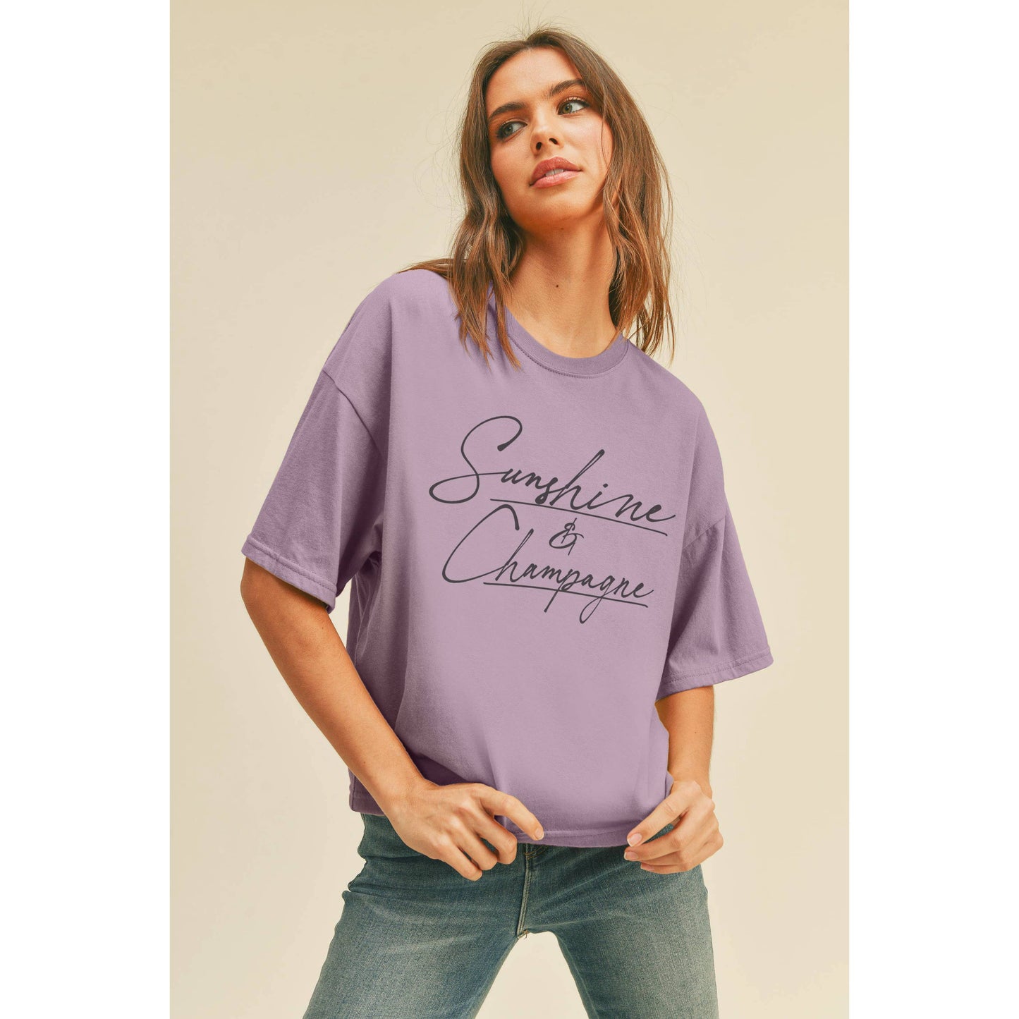 Sunshine and Champagne Graphic Tee: OCEAN BLUE / S