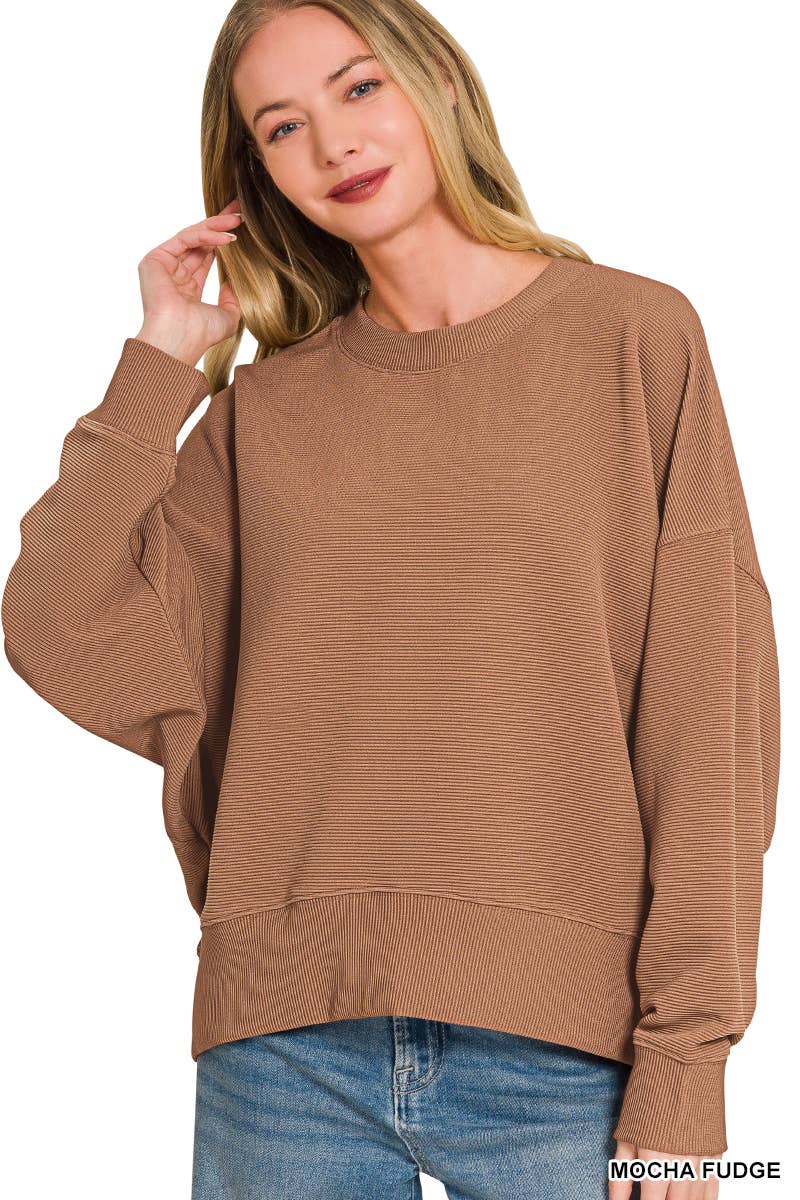 Ribbed Balloon Sleeve Pullover