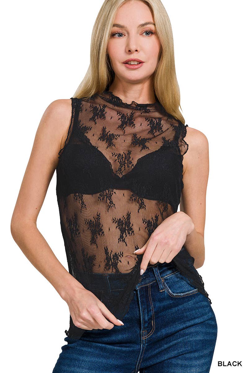 `.Lace See Through Layering Top As shown