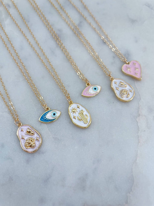 Gold Cactus Necklace, Evil Eye Necklace, Heart Necklace: #3 white cactus / 20"