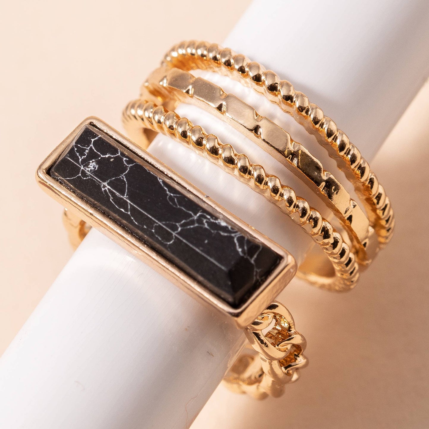 Rectangle Stone Ring Set